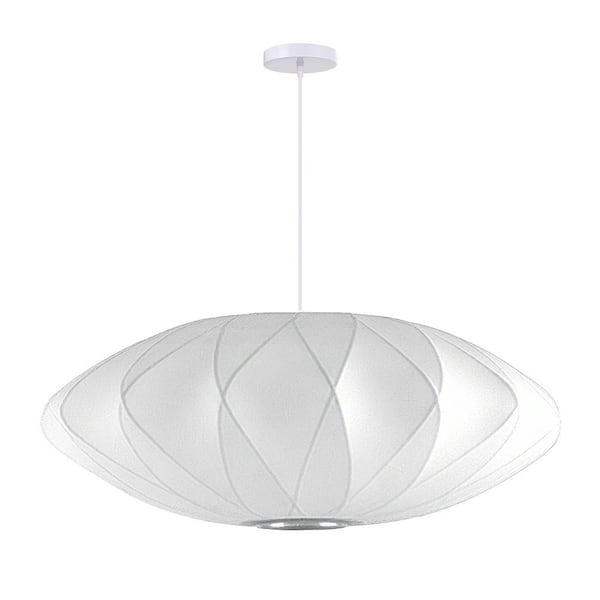 60-Watt 1 Light White Fabric Pendant Light with Geometric UFO Shape Shade, No Bulbs Included, 24 in.