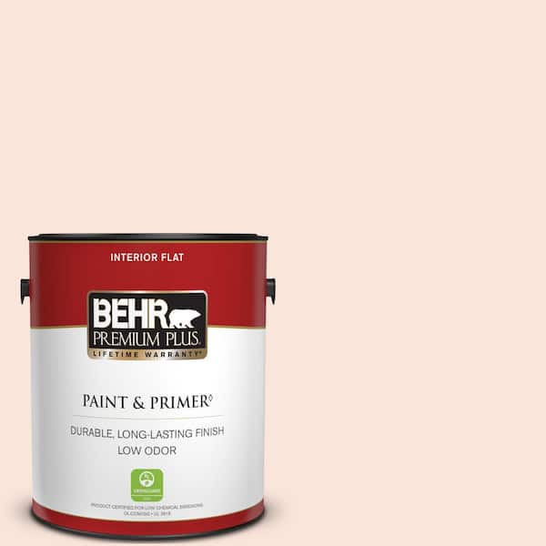 BEHR PREMIUM PLUS 1 gal. #220C-1 White Peach Flat Low Odor Interior Paint & Primer