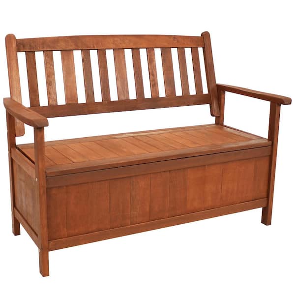 Sunnydaze Meranti Wood 2-Seat Outdoor Storage Bench