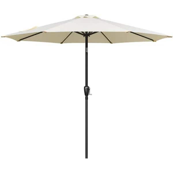 Tenleaf 9 ft. Aluminum Market Push Button Patio Umbrella in Beige with 8-Sturdy Ribs