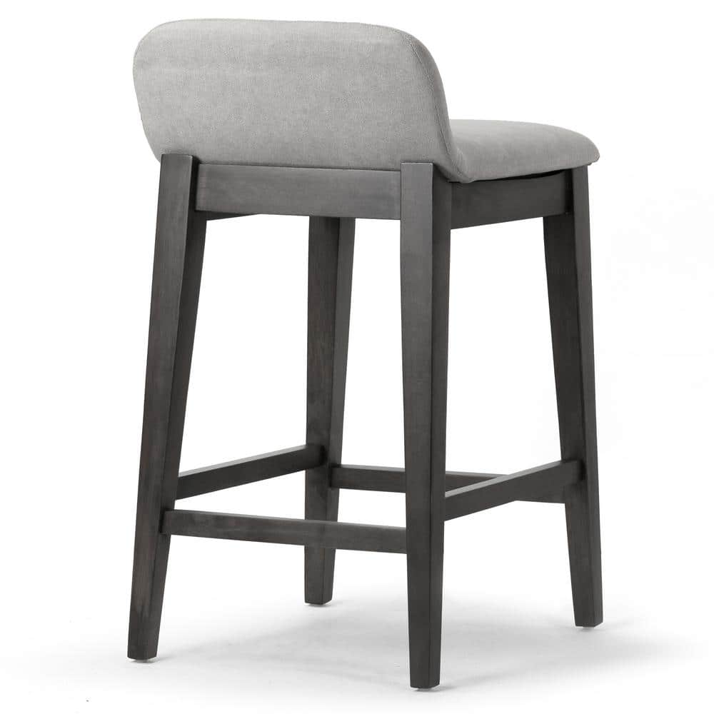 Set of 2 Gray Fabric and Black Rubberwood Counter Stools