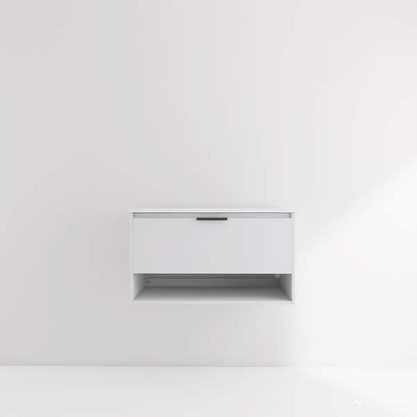 HBEZON JIM 36 in. W x 18 in. D x 20 1/4 in. H Floating Bath Vanity in White with White Integrated Ceramic Top Drawer and Shelf