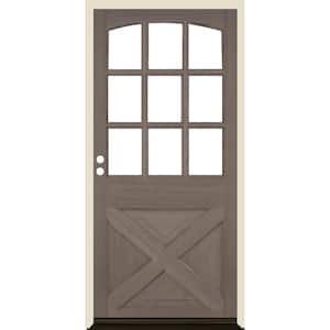 36 in. x 80 in. Farmhouse X Panel RH 1/2 Lite Clear Glass Grey Stain Douglas Fir Prehung Front Door