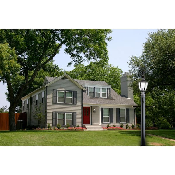 Black Steel Lantern Post with Ground Convenience Outlet and Dusk to Dawn Sensor