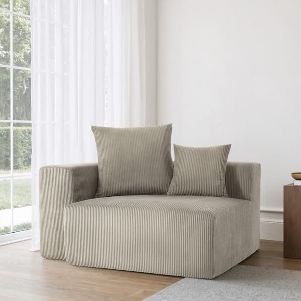 51.18 in. Square Arm Corduroy Rectangle Accent Corner Modular Sofa in Brown