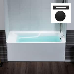 60 in. x 30 in. Acrylic Soaking Alcove Rectangular Bathtub with Right Drain and Overflow in White with Matte Black