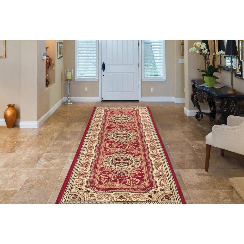 Handmade Look Red Synthetic 2'2" x 7'3" Stain-Resistant Runner Rug