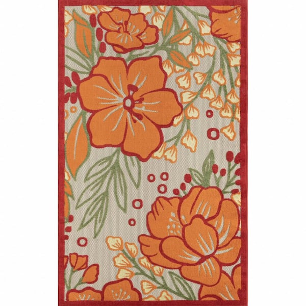 Orange, Ivory 8 ft. x 10 ft. Woven Polypropylene Indoor/Outdoor Area Rug