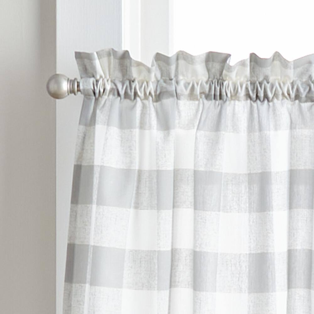 Gray and White Buffalo Check Polyester Cotton Valance and Tier Set