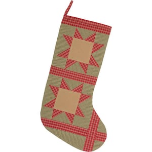 20 in. Cotton Green Dolly Star Primitive Christmas Decor Patch Stocking