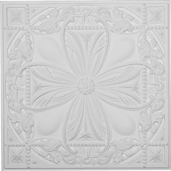 Ekena Millwork Cole 2 ft. x 2 ft. Glue Up Polyurethane Ceiling Tile in White