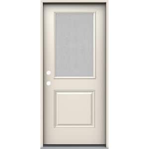 36 in. x 80 in. Right-Hand/Inswing 1/2 Lite Streamed Ripple Glass Primed Steel Prehung Front Door