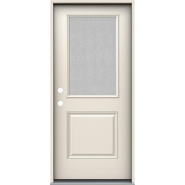 JELD-WEN 36 in. x 80 in. Right-Hand/Inswing 1/2 Lite Streamed Ripple Glass Primed Steel Prehung Front Door