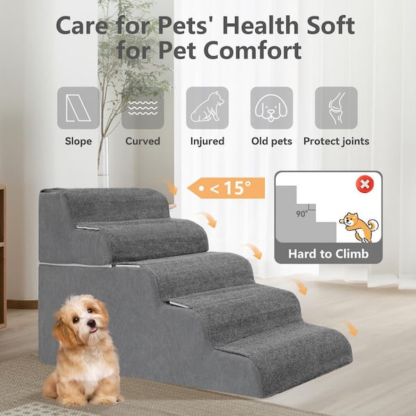 ABORON 5-Step Dog Stairs for High Beds 21.3 in. Tall Pet Steps for