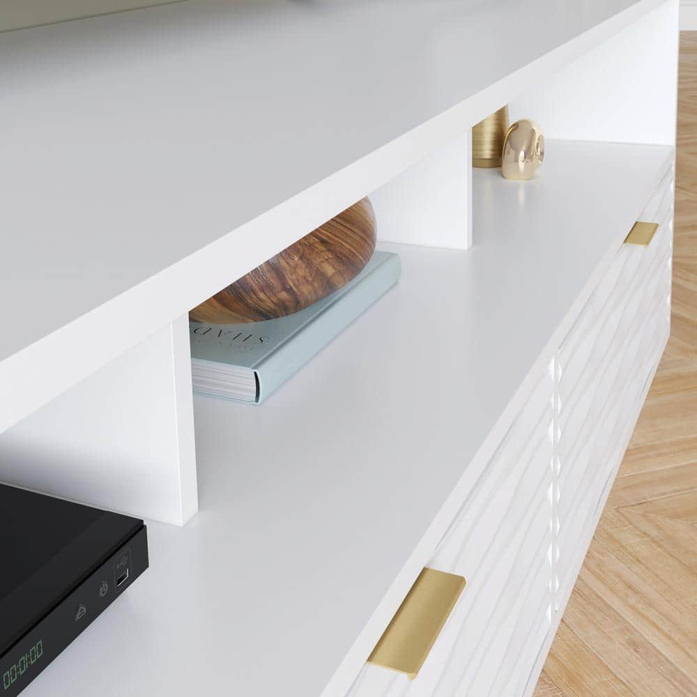 White 80'' Media Console with Cabinet and Drawers