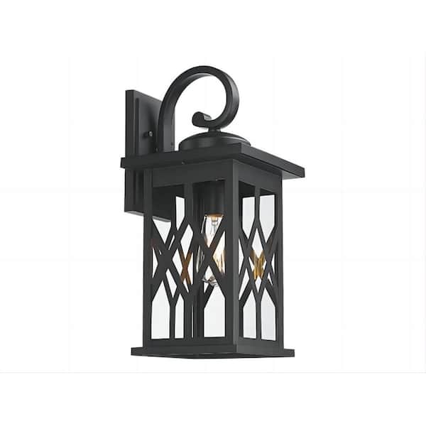JAZAVA 18.4 in. Black Outdoor Hardwired Wall Lantern Sconce with Clear Glass Shade and No Bulbs Included