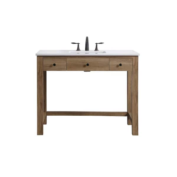 42 in. W x 21.5 in. D x 34 in. H ADA Bath Vanity in Natural Oak with White Engineered Marble Top