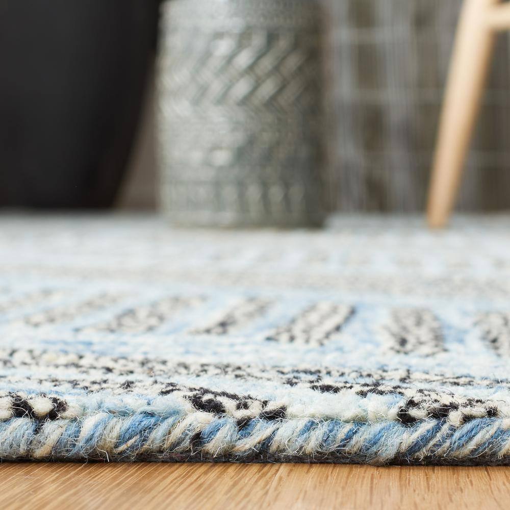 Elegant Hand-Tufted Wool Square Rug in Blue and Black