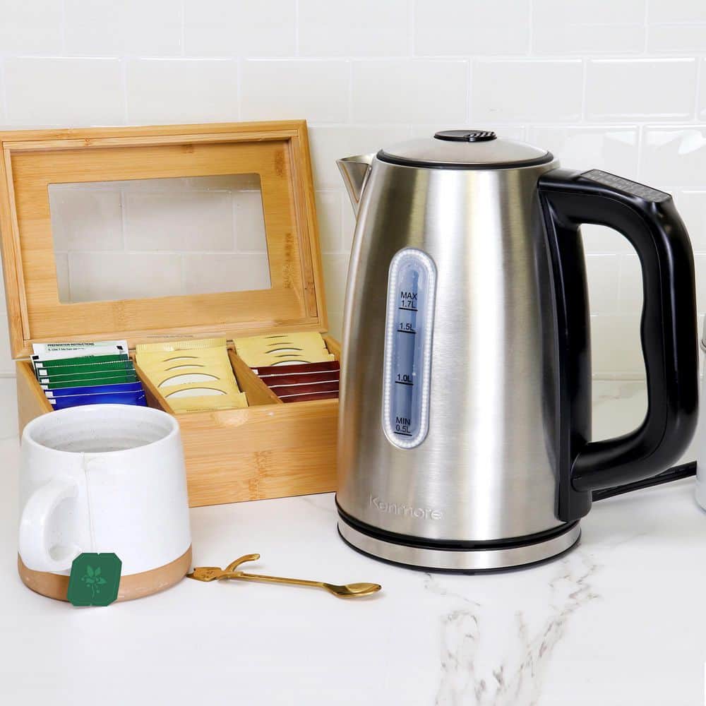 Kenmore 1.7L Stainless Steel Cordless Electric Kettle with Digital Controls