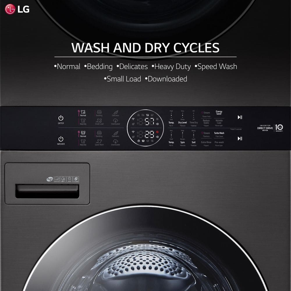 Black Steel 27" Smart Gas Washer and Dryer Set with LED Display