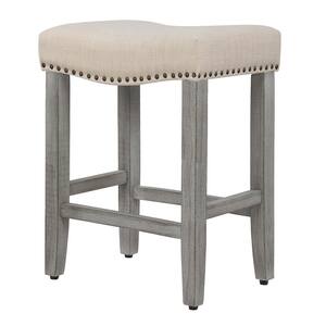 Costway Set Of 4 Nailhead Saddle Bar Stools 24'' Height W/ Fabric Seat &  Wood Legs Beige\gray : Target