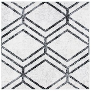 Adirondack Ivory/Charcoal 6 ft. x 6 ft. Distressed Diamond Square Area Rug