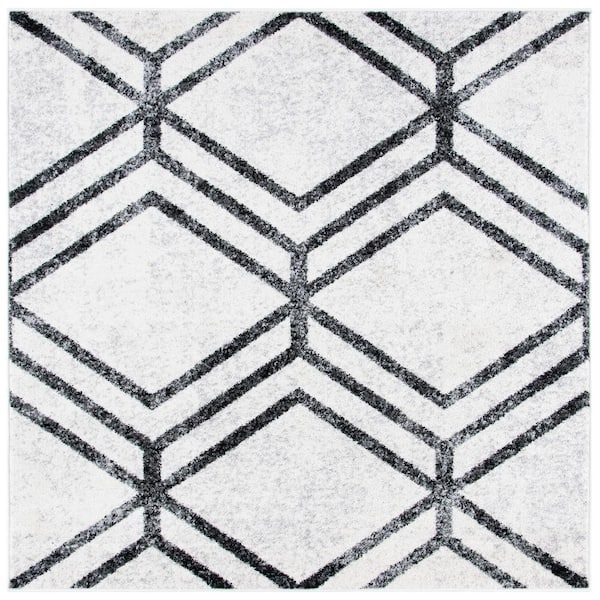 SAFAVIEH Adirondack Ivory/Charcoal 8 ft. x 8 ft. Distressed Diamond Square Area Rug
