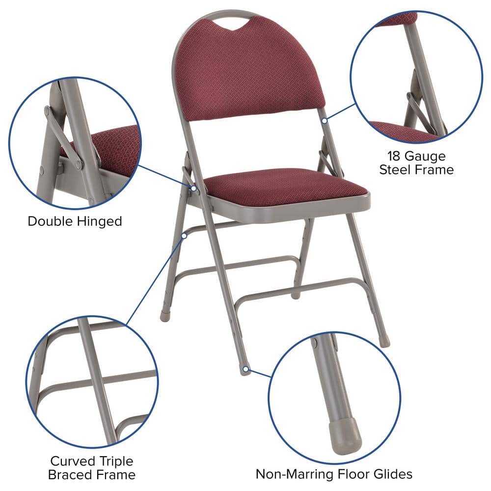 Burgundy Fabric High Back Armless Metal Folding Chair