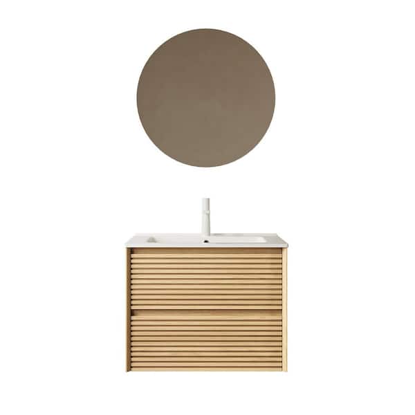 24.02 in. W x 18.31 in. D x 20.4 in. H Wall-Mounted Bath Vanity in Wood with White Ceramic Top