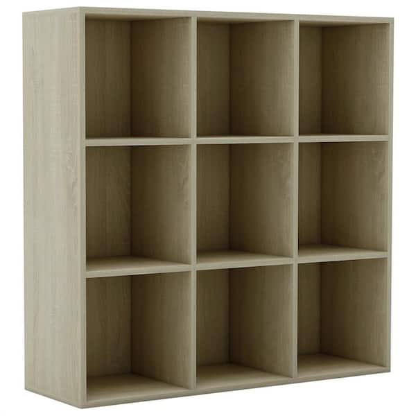Cubilan 38.6 in. Sonoma Oak Chipboard 3 Shelf Standard Bookcase with 9 Compartments