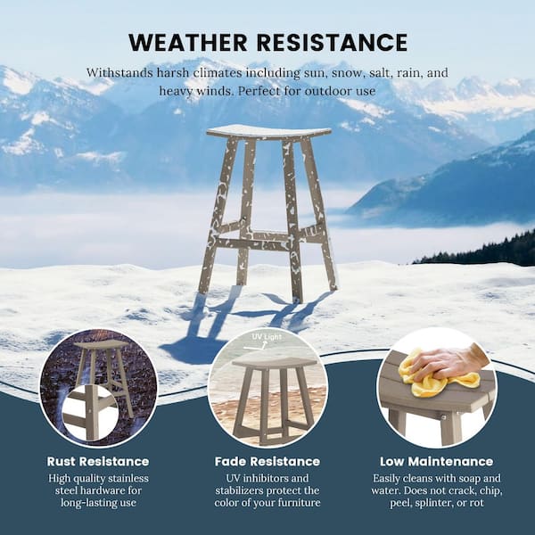 Franklin Weathered Wood 29 in. Poly HDPE Fade Resistant Outdoor Patio Saddle Seat Pub Height Bar Stool (Set of 2)