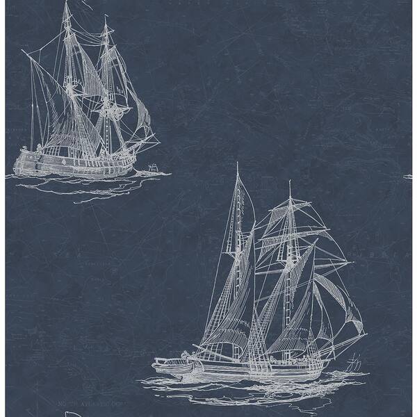 Chesapeake Hudson Bay Navy Nautical Navy Paper Strippable Roll (Covers 56.4 sq. ft.)