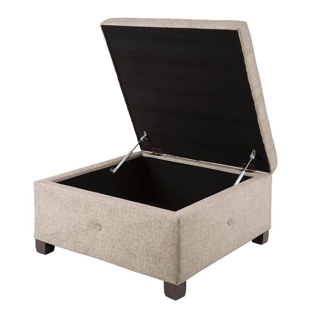 Beige Tufted Square Storage Ottoman with Graduated Legs