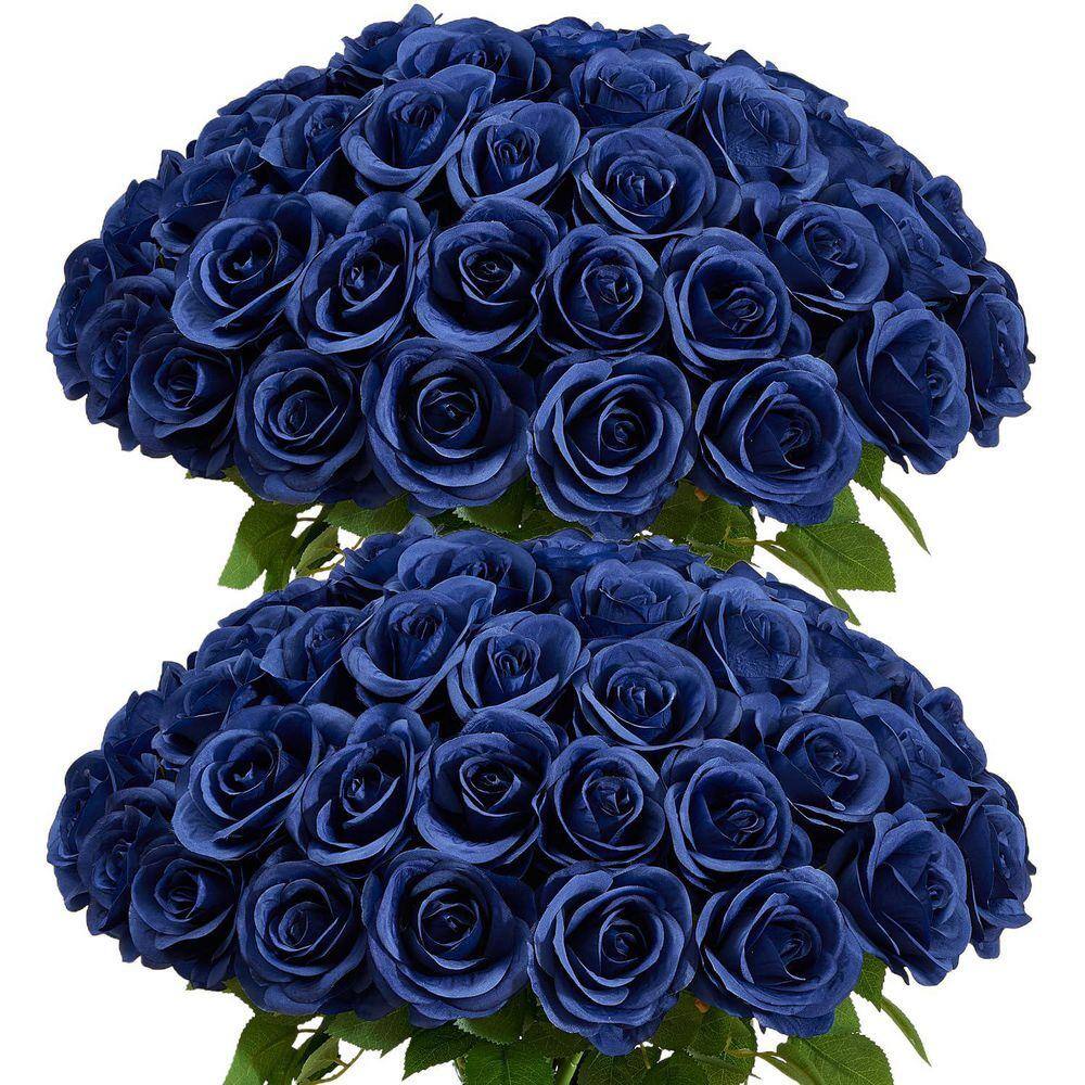 17.6 in. tall Navy Blue and burgundy Artificial Roses with Stems