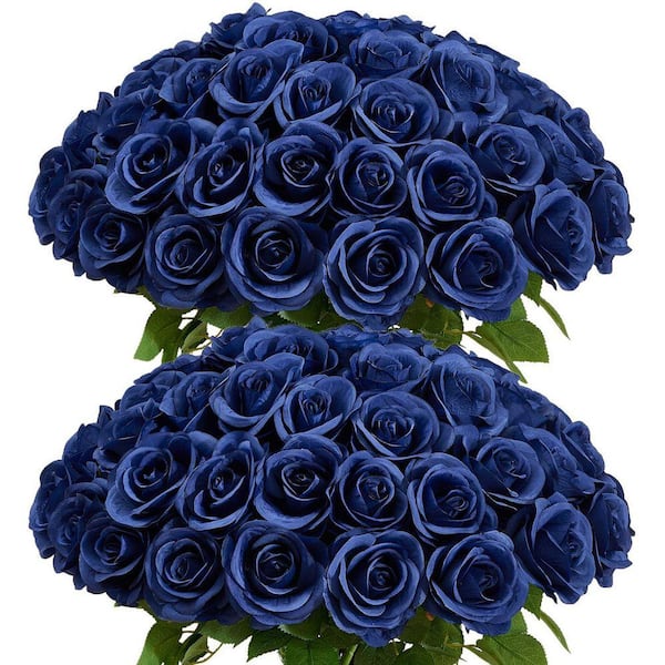 17.6 in. tall Navy Blue and burgundy Artificial Roses with Stems