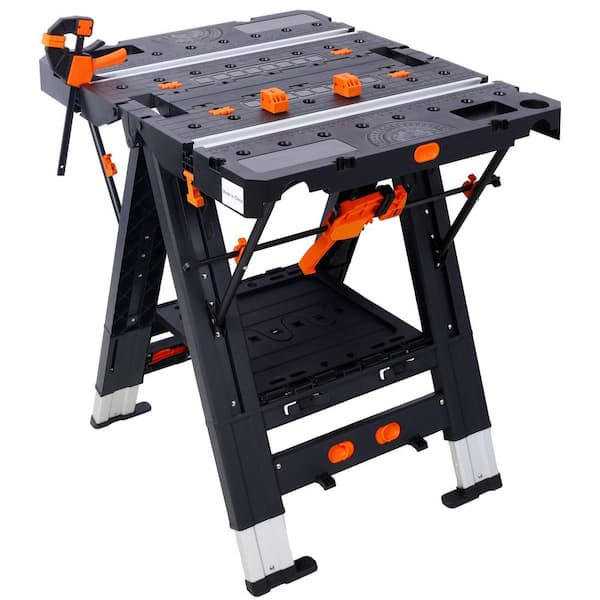 31.2 in. W x 25.2 in. D Portable Folding Work Table, 2-in-1 as Sawhorse & Workbench, Large Load Capacity with Metal Top