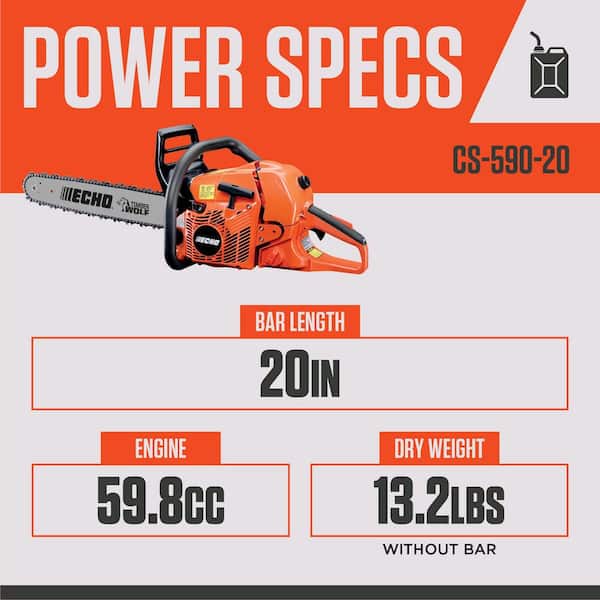 ECHO 20 in. 59.8 cc Gas 2-Stroke Rear Handle Timber Wolf Chainsaw