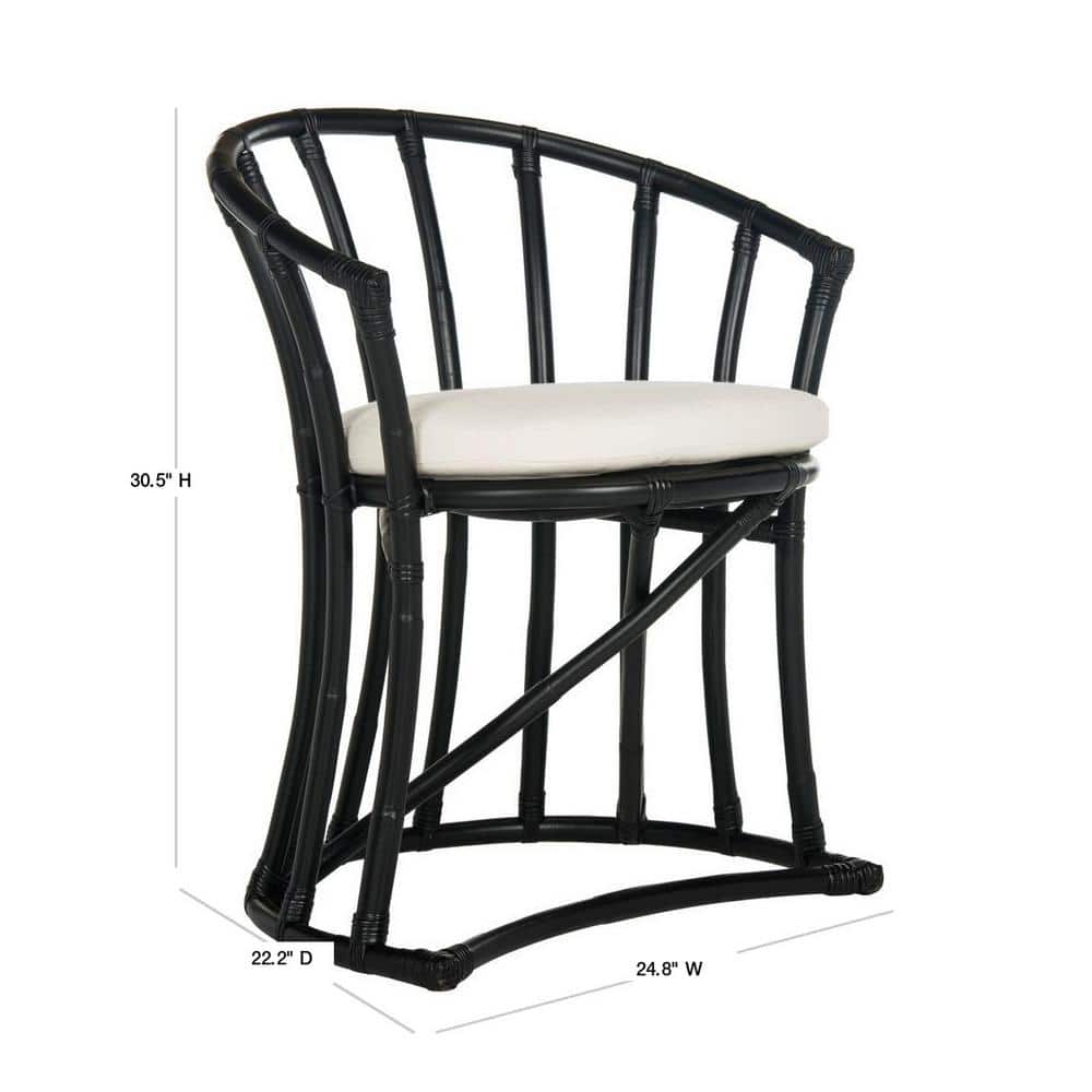 Bali Inspired Black Rattan and Cotton Transitional Accent Chair