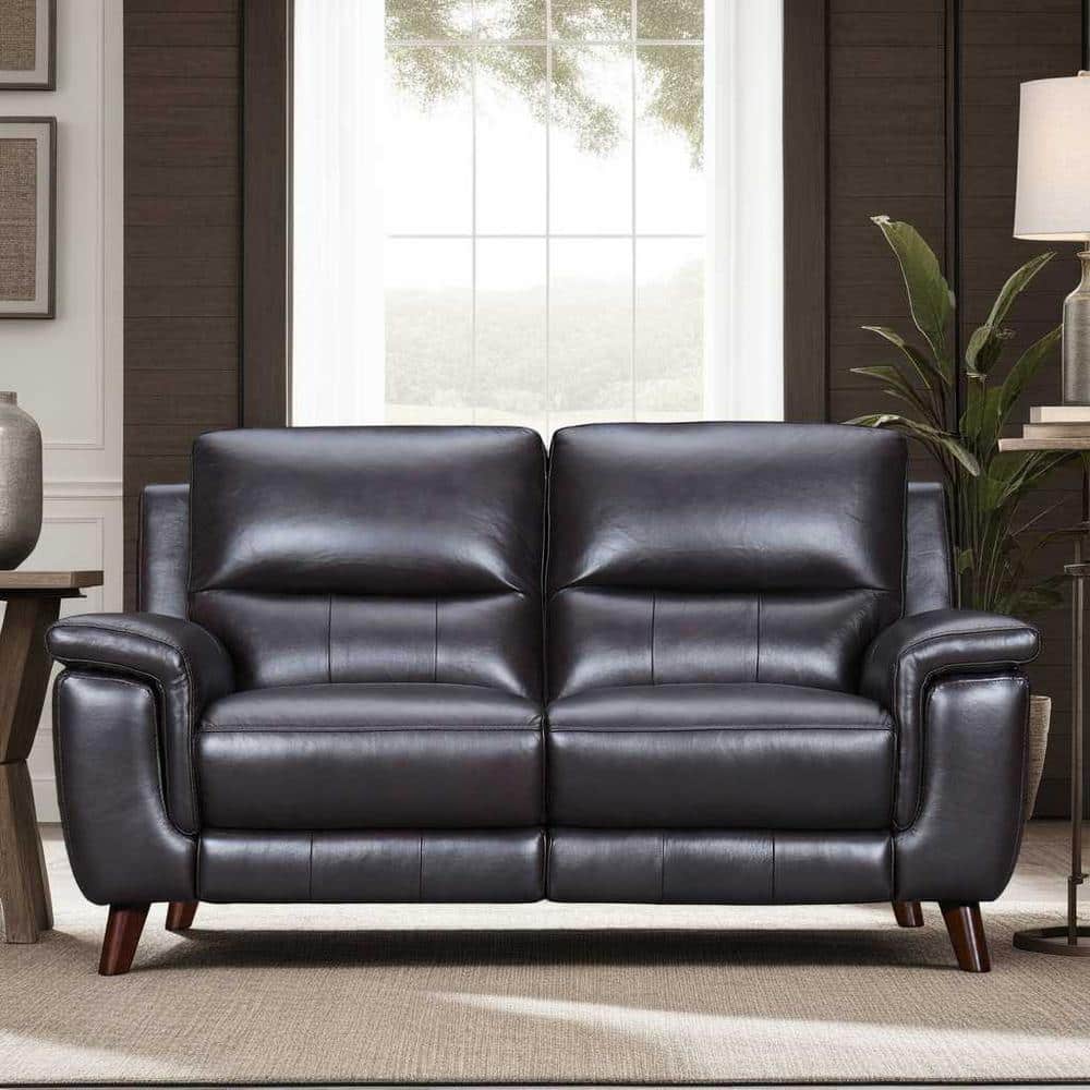 Lizette 65 in. Brown Leather 2-Seater Recliner Loveseat with USB