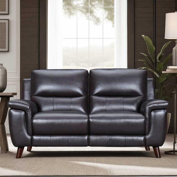 Armen Living Lizette 65 in. Brown Leather 2-Seater Recliner Loveseat with USB