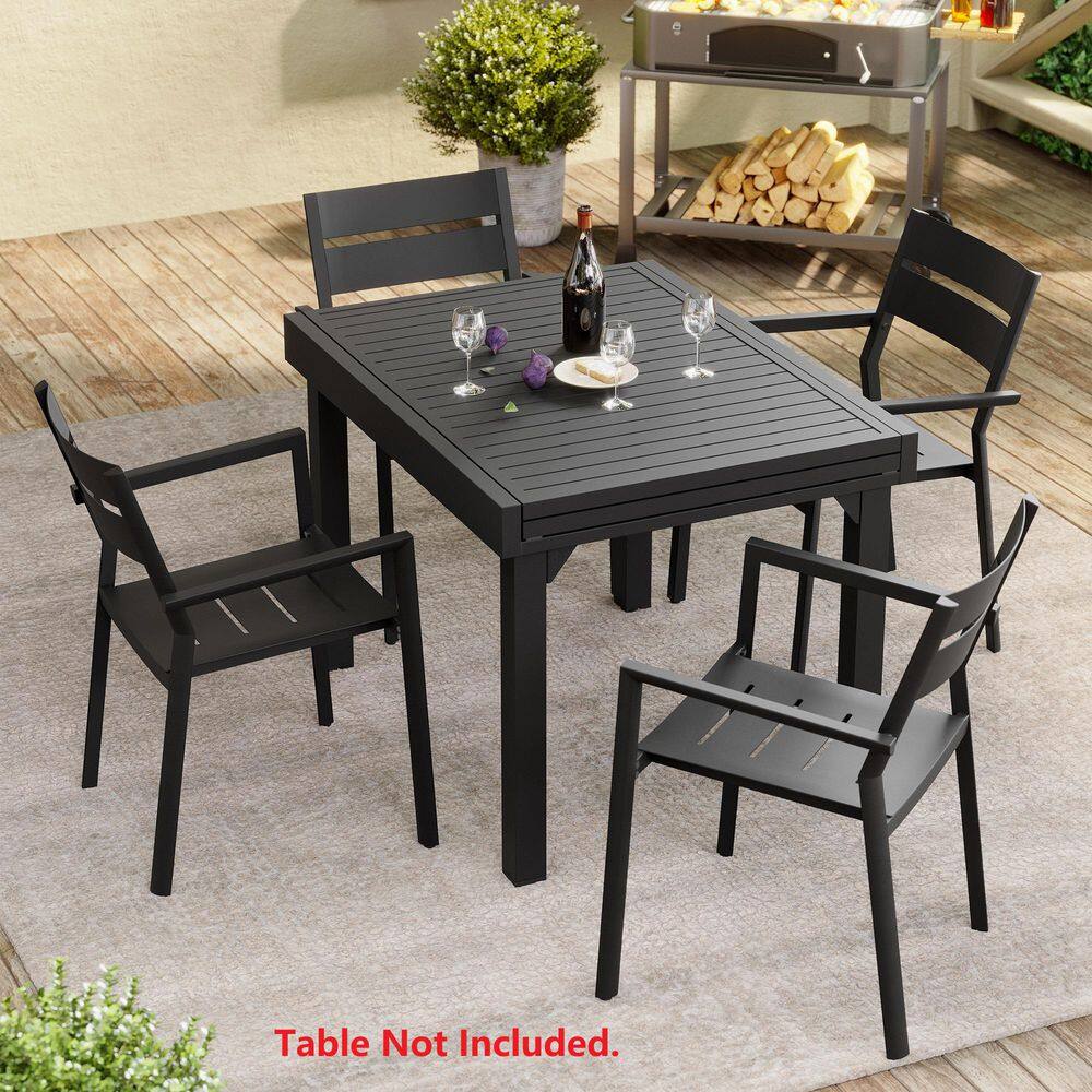 Patio Stackable Aluminum Outdoor Dining Chairs in Black Set of 4, with Arms price history on PriceWatchPro