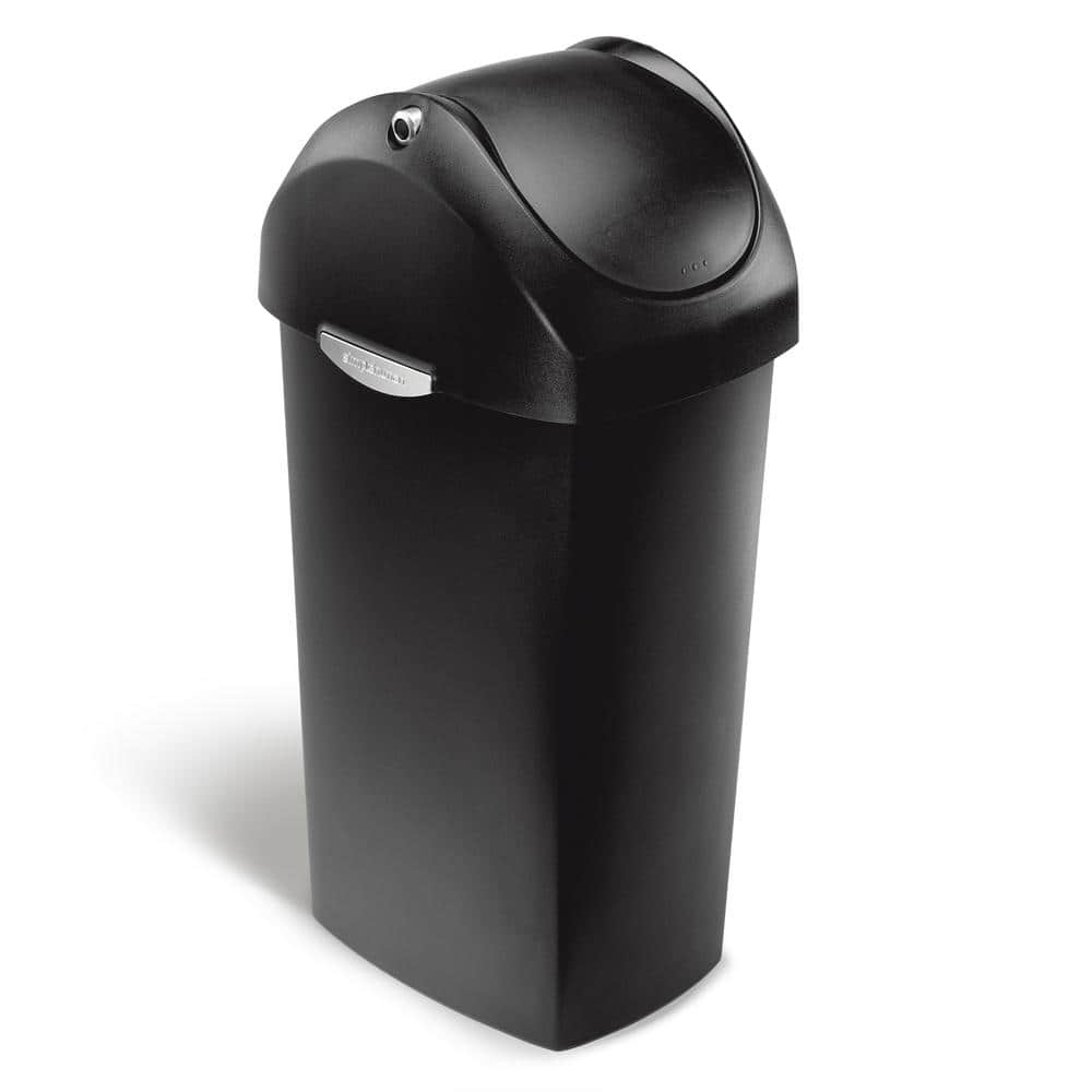 simplehuman 60 Liter Swing Lid Trash Can, Black Plastic CW1333