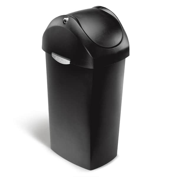 simplehuman 60 Liter Swing Lid Trash Can, Black Plastic