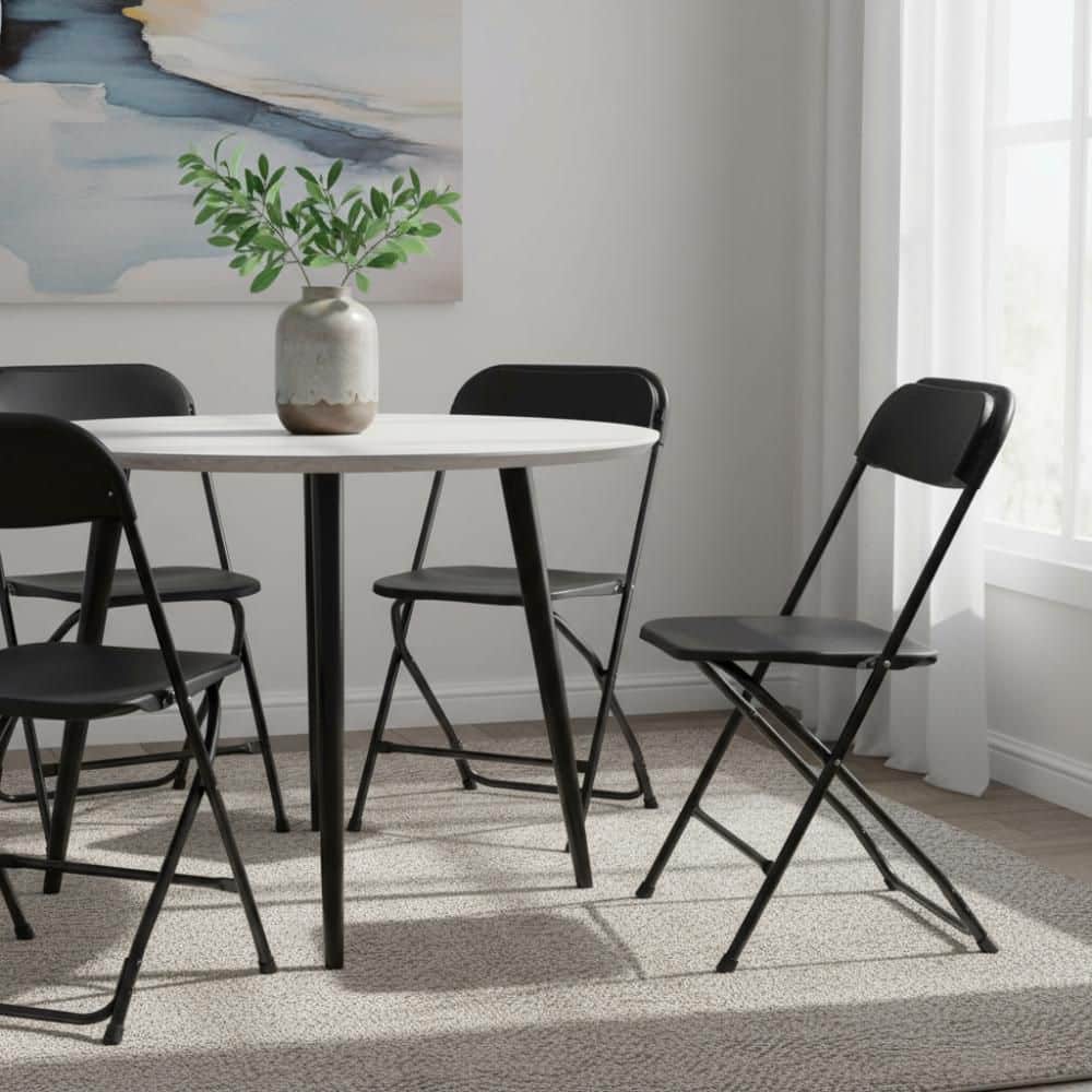 Set of 4 Black Metal Outdoor Folding Stacking Dining Chairs