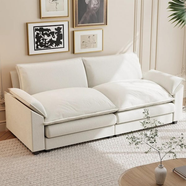 LACOO 84 in. Deluxe Pillow-Styled Chenille Off White
