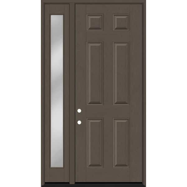 Steves & Sons Regency 51 in. x 96 in. 6-Panel RHIS Ashwood Stain Mahogany Fiberglass Prehung Front Door w/Clear 12 in. SL 6-9/16
