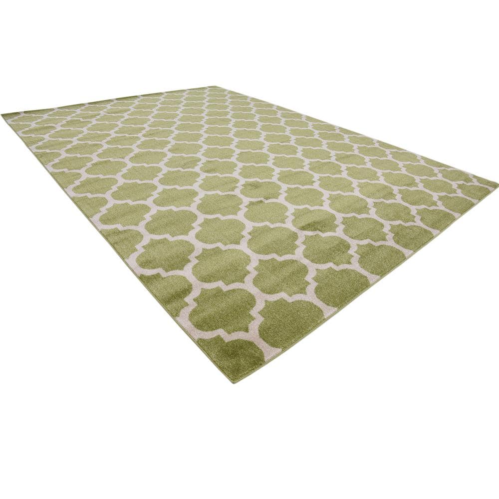 Light Green Trellis 10' x 14' Synthetic Reversible Rug