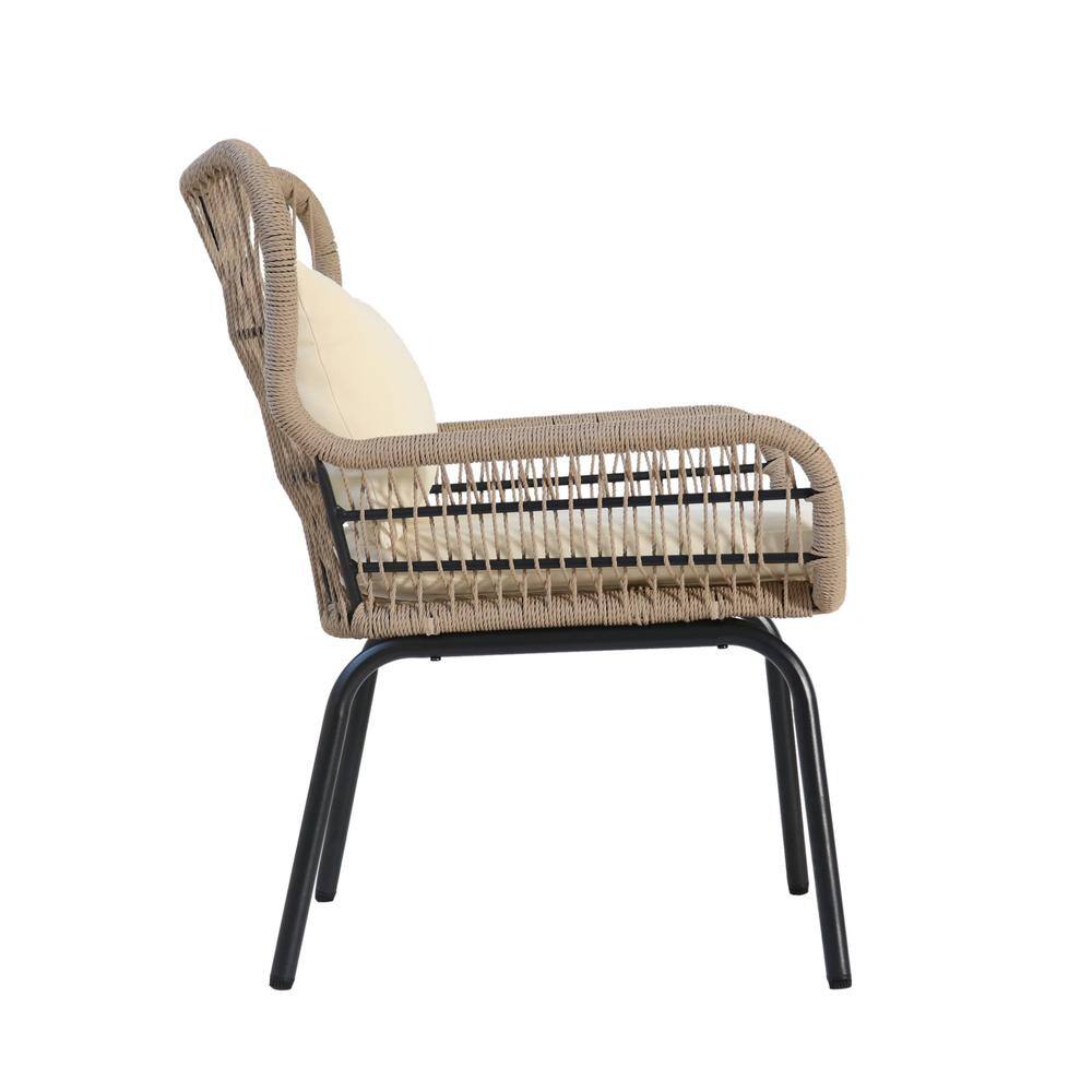 Breezy Modern Steel Frame Lounge Chair with Beige Cushions, Set of 2