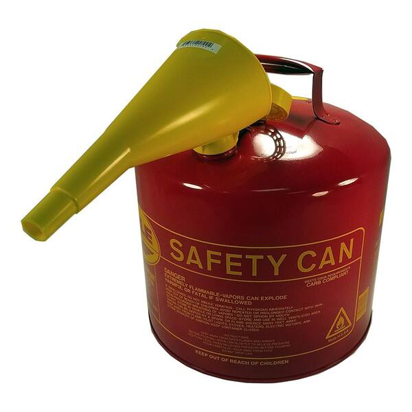 Gasoline Safety Can with Funnel Red Galvanized Steel Type I 5 Gal Capacity 