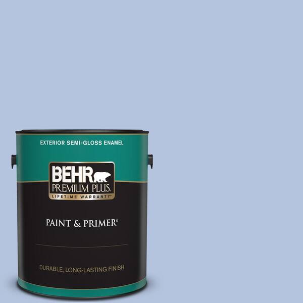 BEHR PREMIUM PLUS 1 gal. #600C-3 Periwinkle Bud Semi-Gloss Enamel Exterior Paint & Primer